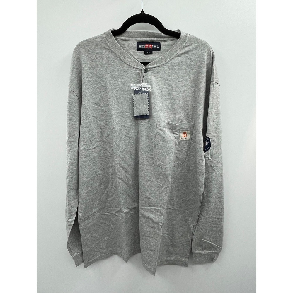 Bocomal FR Shirt Men XL Heather Grey 100% Cotton Long Sleeve Flame Resistant NWT